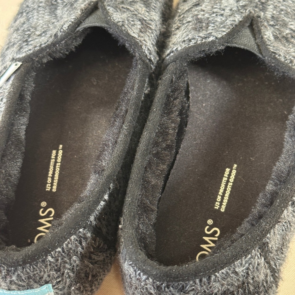 Toms Alpargata Cable Knit Black Women's 7 Faux Fur Slip On Shoes Cozy Lounge - Picture 9 of 10